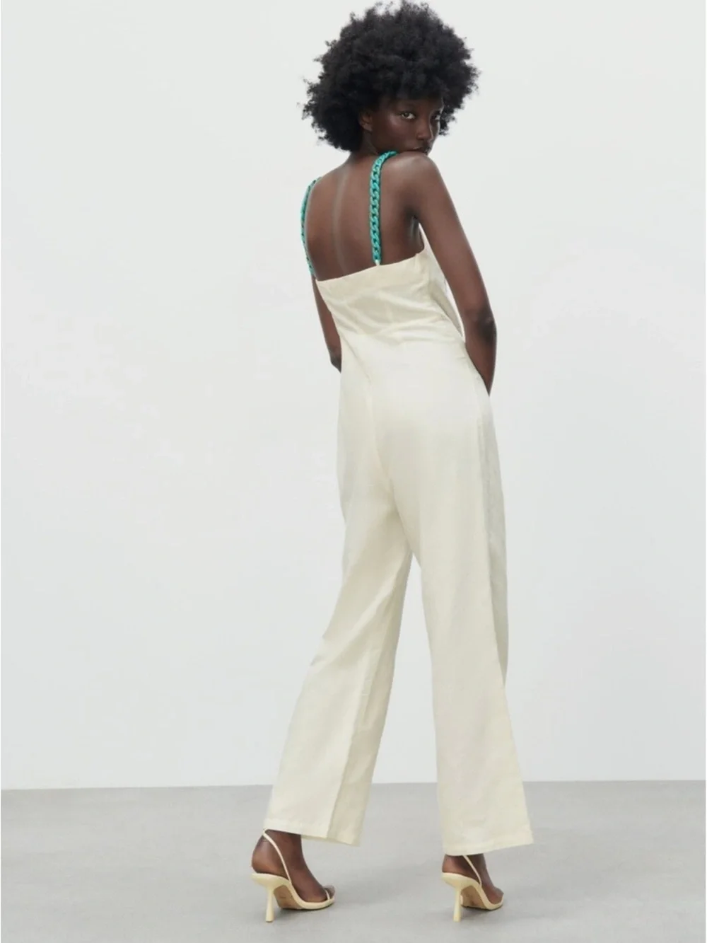Zara Linen Jumpsuit with Chain White
